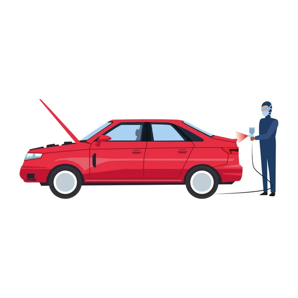 Man stående målning en bil, färgglad design — Stock vektor
