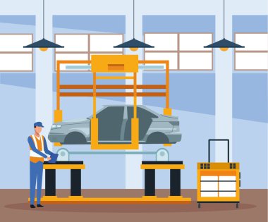 Araba tamircisinin kaldırdığı araba tamirhanesi manzarası