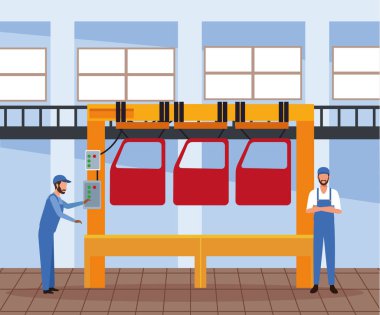 Araba kapısı ve mekanik denetimi olan bir makine ile araba atölyesi manzarası