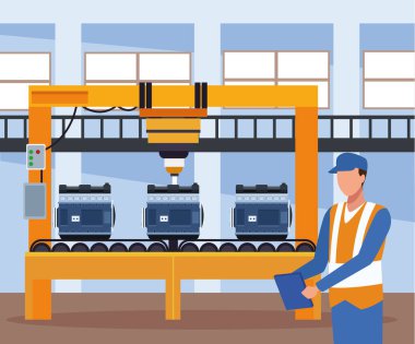 Araba tamir atölyesi manzarası. Araba motoru ve tamircisi olan bir makine.