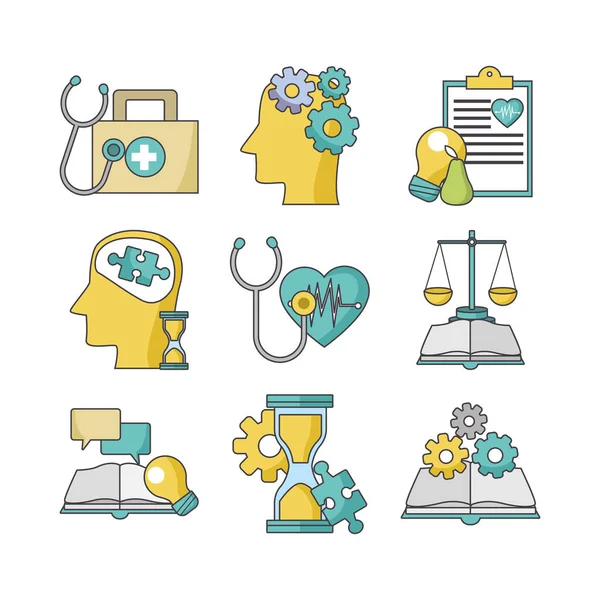 Tıbbi ve iş konsepti simgesi seti, renkli tasarım — Stok Vektör