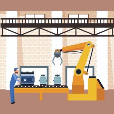 Otomobil motorları ve makinelerde alternatolarla çalışan bir adamla araba atölyesi manzarası