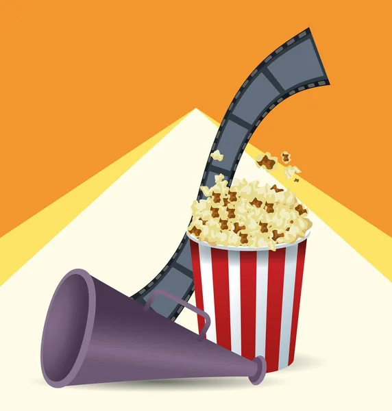 Bandspule mit Popcorn-Eimer und Megafon — Stockvektor