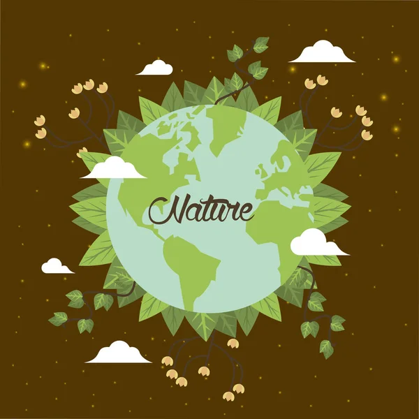 World planet earth with leafs plant — Stock Vector