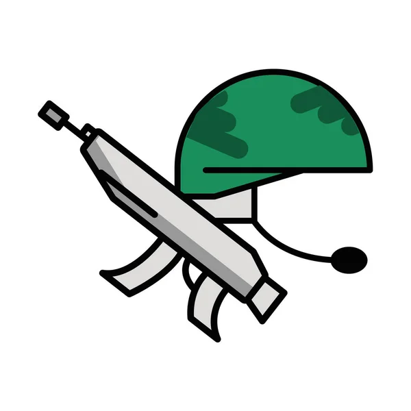Arma de fuego fuerza militar con casco — Vector de stock