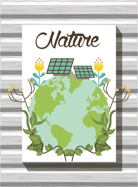 World planet earth with flowers garden and solar panels — Stock Vector