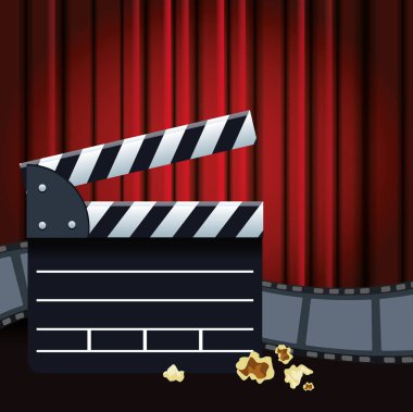 movie clapboard and film reel, colorful design