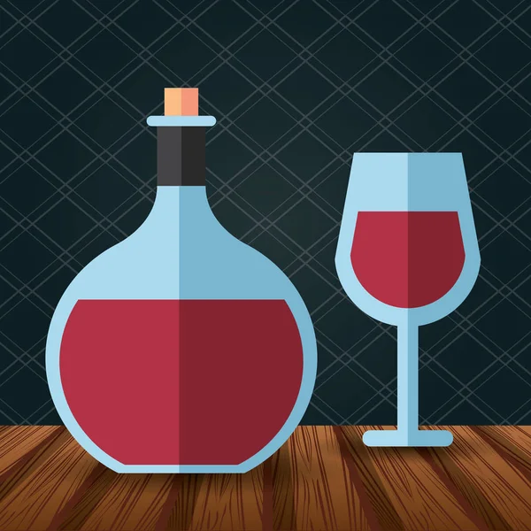 Bebida garrafa de vinho com copo —  Vetores de Stock