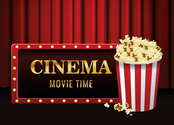 Banner cinematografico e secchio di popcorn, design colorato — Vettoriale Stock