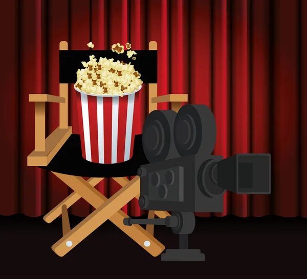 Regiestuhl mit Popcorn-Eimer und Filmkamera — Stockvektor