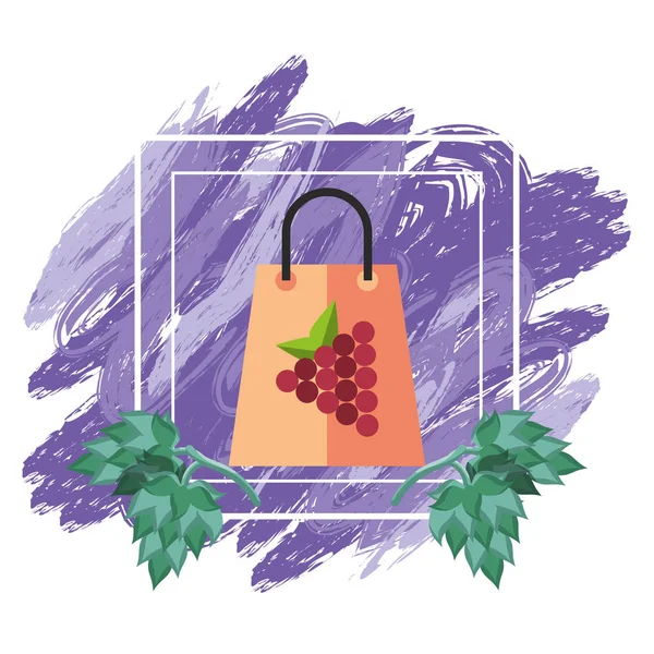 Trauben frisches Obst in Papier-Einkaufstasche — Stockvektor