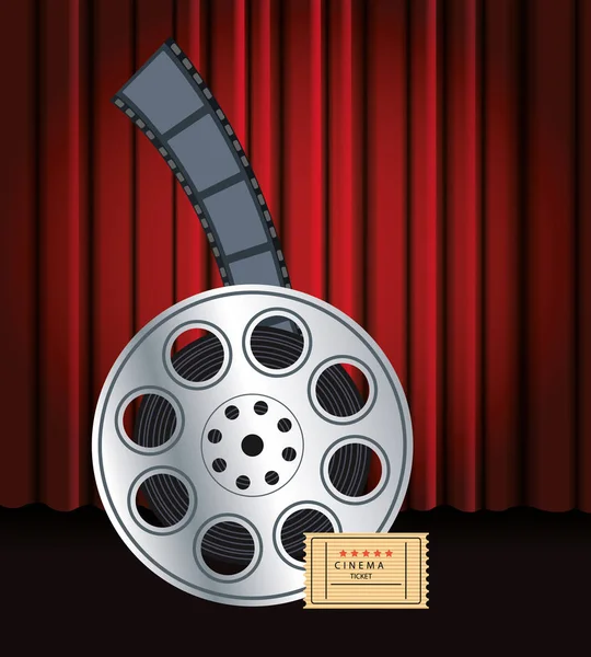 Film kołowrotek i kino bilet, kolorowy design — Wektor stockowy