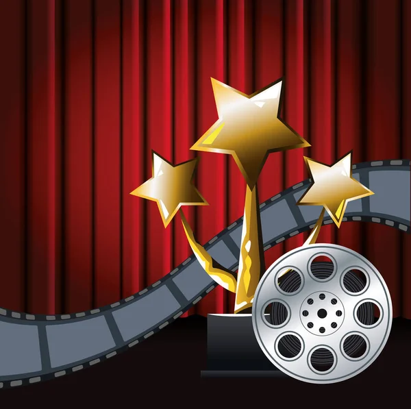 Film bobine et étoiles d'or trophée, design coloré — Image vectorielle