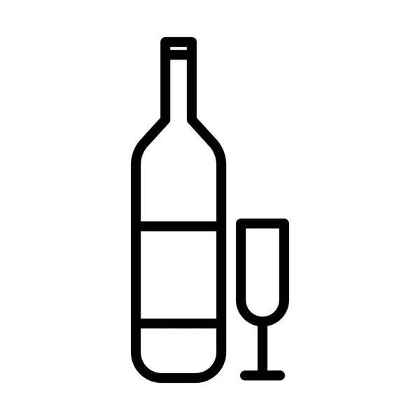 Garrafa de vinho e copo estilo de linha — Vetor de Stock