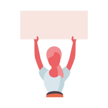 Protesto bayrağı taşıyan aktivist kadın