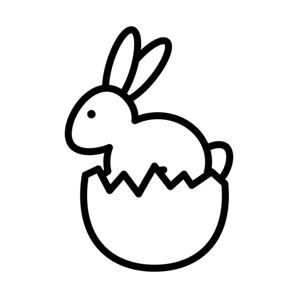 Lindo conejito en cáscara de huevo roto estilo de línea de Pascua — Vector de stock