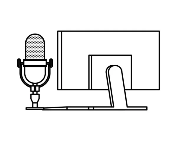 Microphone radio rétro avec bureau — Image vectorielle