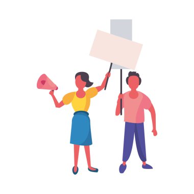 Protesto pankartı ve megafonu olan aktivistler