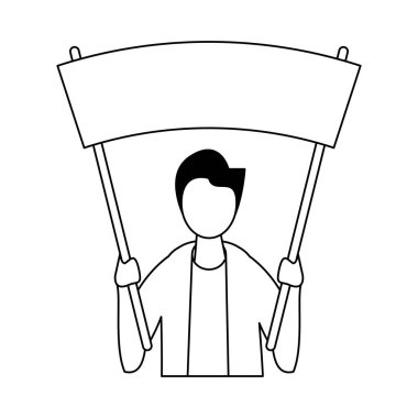 Protesto bayrağı taşıyan eylemci.