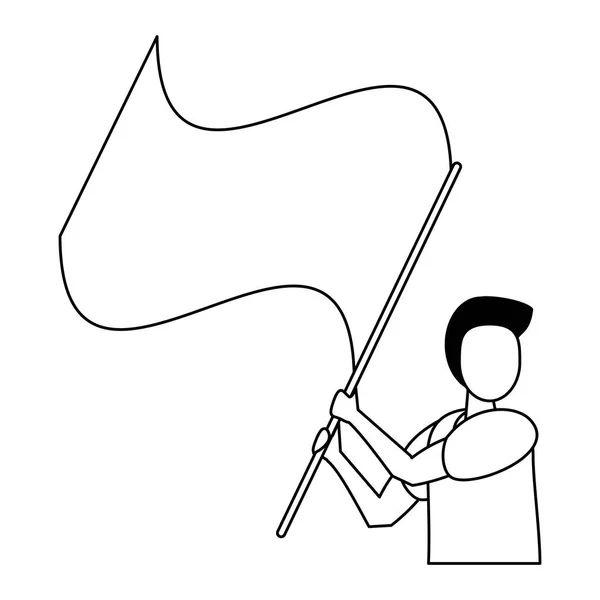 Activist man protesting with flag — Stock Vector