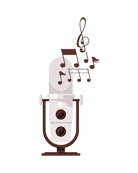 Micro radio rétro avec notes de musique — Image vectorielle