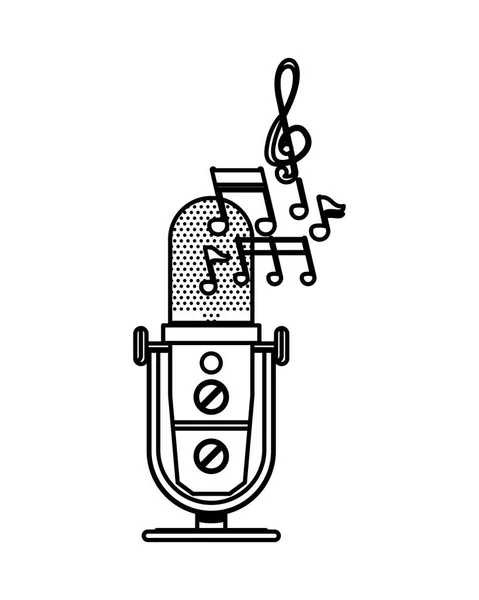 Rádio microfone retro com notas de música —  Vetores de Stock
