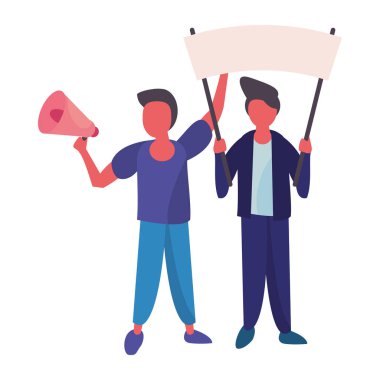 Protesto pankartı ve megafonu olan aktivistler