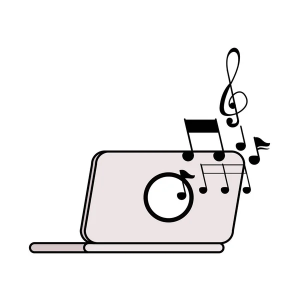 Ноутбук с музыкальными нотами — стоковый вектор