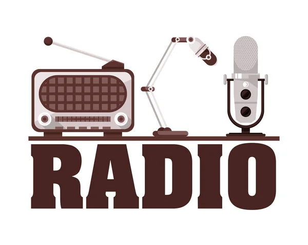 Radio y micrófono viejos dispositivos — Vector de stock