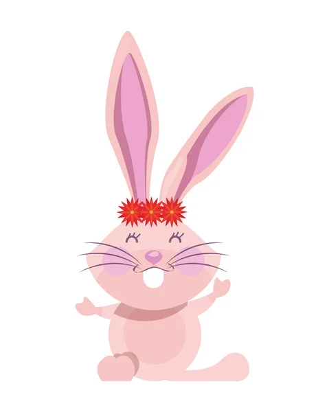 Cute rabbit easter with floral crown — Stock Vector