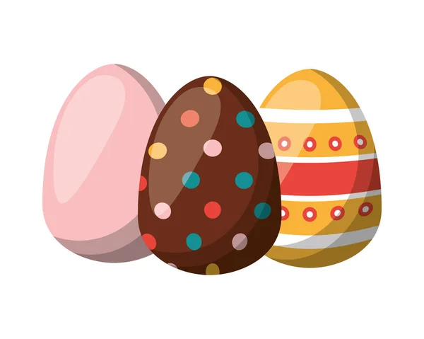 Tres huevos de Pascua pintado icono — Vector de stock