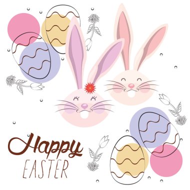 Tavşanlı ve yumurtalı mutlu paskalya kartları