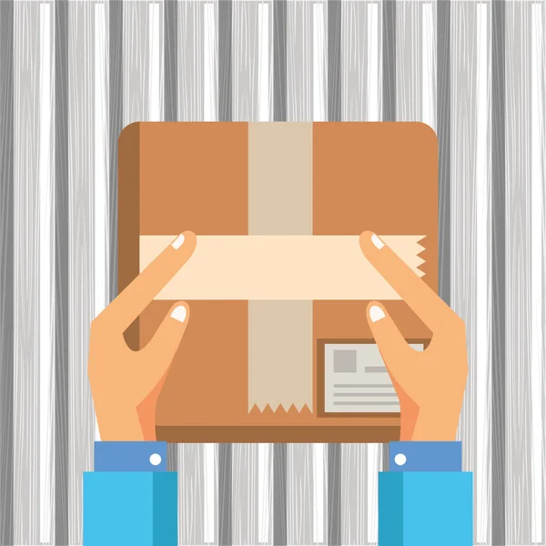 Manos caja de elevación embalaje de cartón servicio postal — Archivo Imágenes Vectoriales