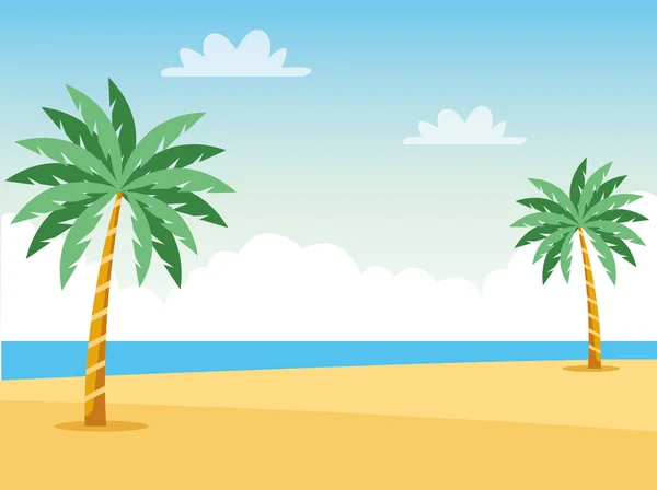 Пляжная сцена с пальмами — стоковый вектор