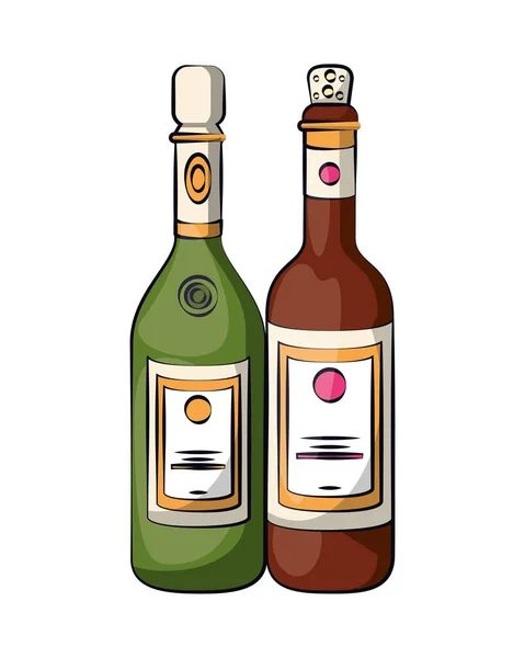 Wein und Champagnerflaschen — Stockvektor