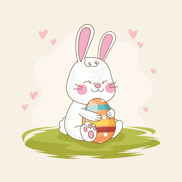 Happy easter card with rabbit and egg painted — Stock Vector