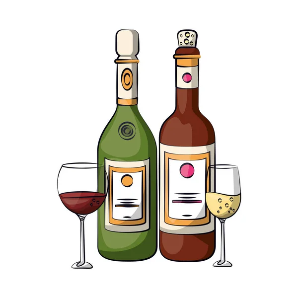 Bor és pezsgős üveg ital csészékkel — Stock Vector