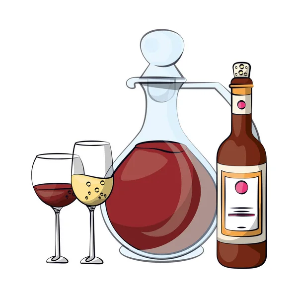 Vin et bouteille de champagne boisson avec tasses — Image vectorielle