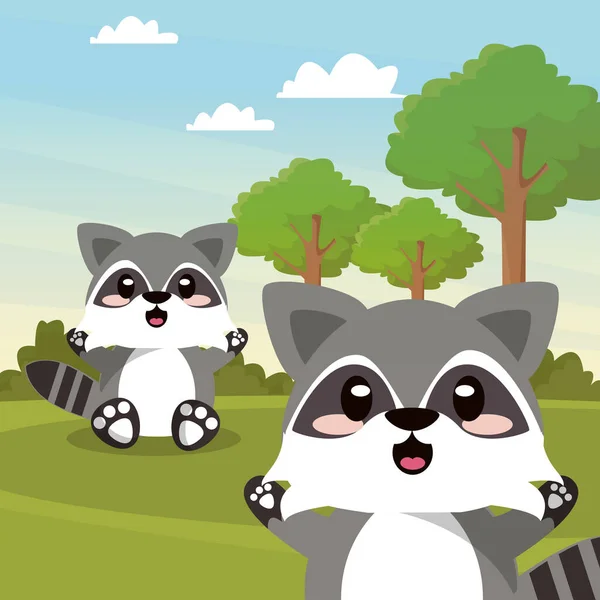 Cute raccoon wild animal character icon — Stock Vector