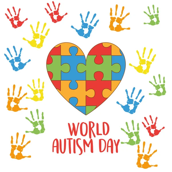 Journée mondiale de l'autisme avec puzzle cardiaque — Image vectorielle