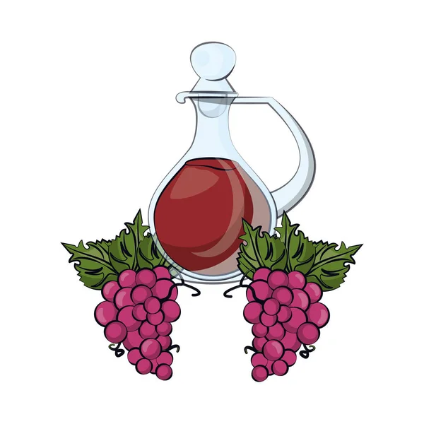 Weinflaschengetränk mit Trauben frischen Früchten — Stockvektor