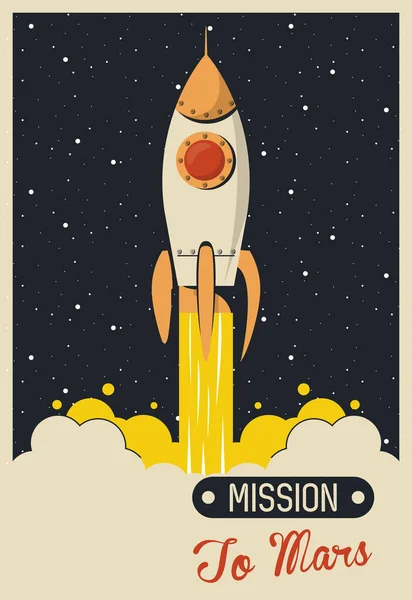 Leven in de ruimte poster met raket opstarten — Stockvector
