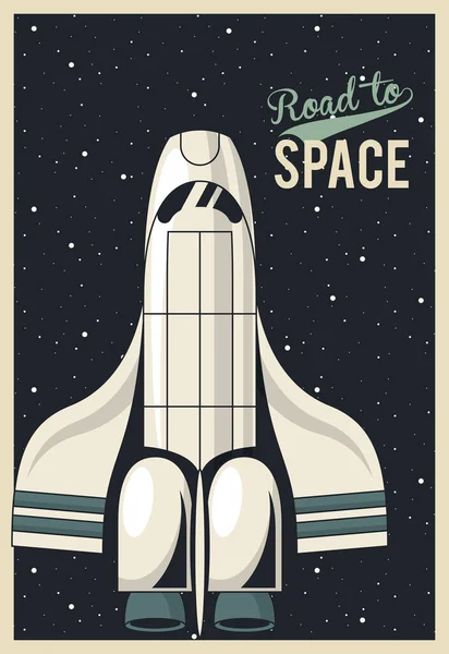 Vita nello spazio poster con astronave — Vettoriale Stock