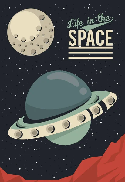 Vita nello spazio poster con ufo volare — Vettoriale Stock