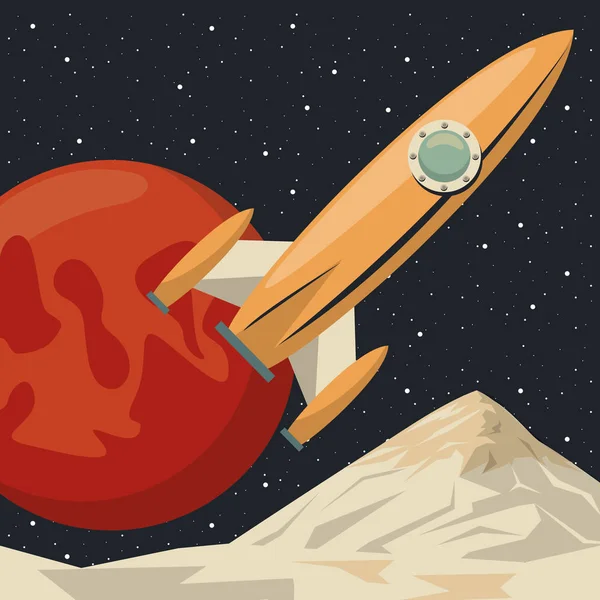 Cartaz de cena espacial com foguete start up — Vetor de Stock