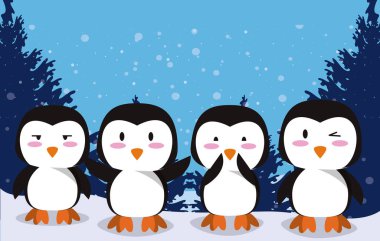 Kardaki sevimli penguen karakterleri