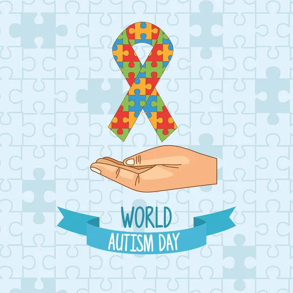 Journée mondiale de l'autisme avec casse-tête de levage de la main — Image vectorielle