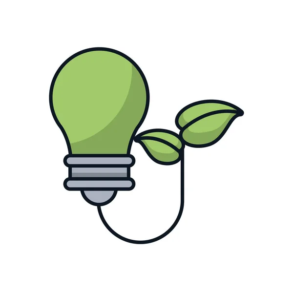 Ampoule énergie lumineuse avec plante à feuilles — Image vectorielle