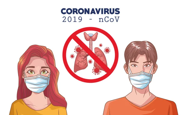 Coronavirus infographic με άτομα που χρησιμοποιούν μάσκα και πνεύμονες — Διανυσματικό Αρχείο