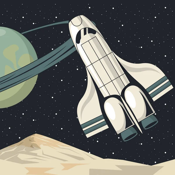 Rymdscen affisch med rymdskepp flyger — Stock vektor